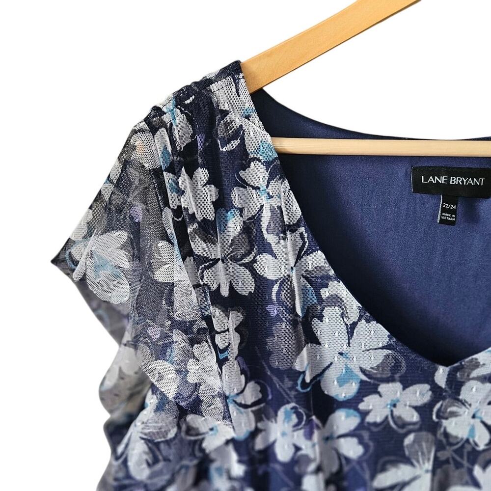 Lane Bryant Flowy Romantic Blue Floral Tulle Tiered Ruffle Dress 22/24 Midi - Picture 6 of 8